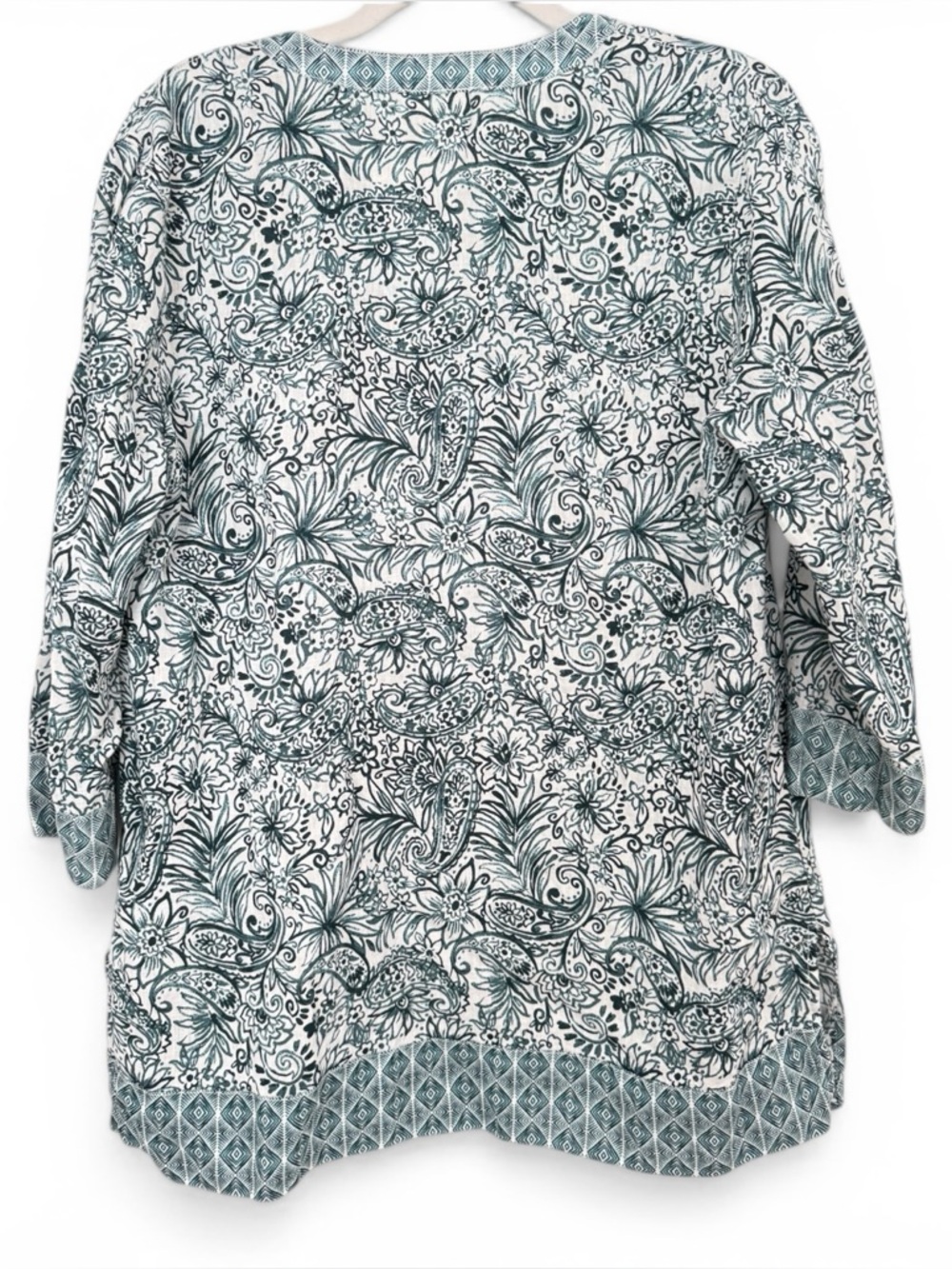 Sigrid Olson 100% Linen Sea Green Botanical Border Print Tunic Large Lagenlook - Picture 2 of 7